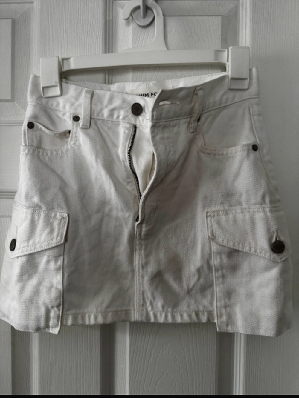Aritzia White Cargo Denim Mini Skirt with Front Zip